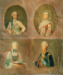 Quatre études selon des portraits français du XVIIIe siècle